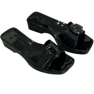 Veronica Beard Black Davina Jelly Slide Sandal Shoe Slip On Square Toe Women 7 M